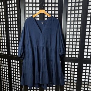 💙Torrid Graduation Tiered Tunic Dress 2 Navy V-Neck Long Sleeve Mini Plus 💙